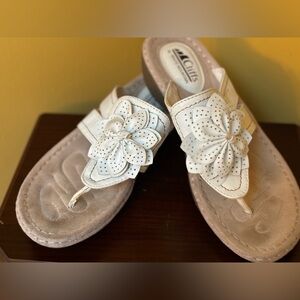 Women's Cream Sandals with Floral Design